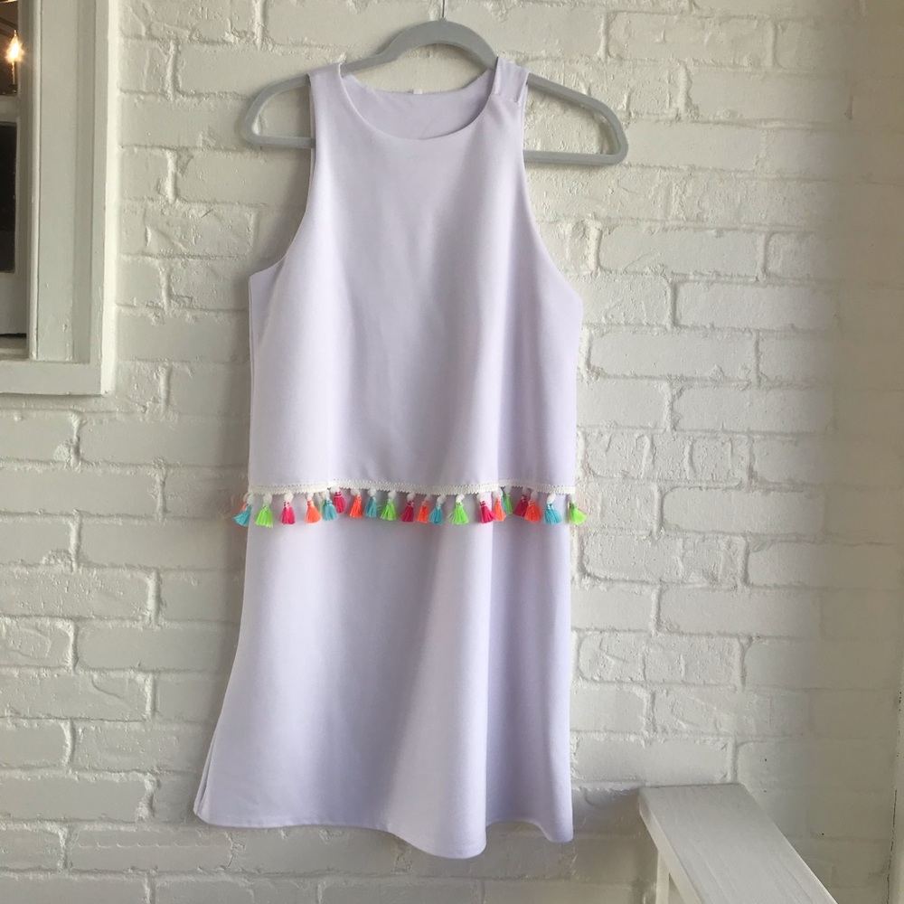 White dress with neon colors summer medium - Picture 4 of 8